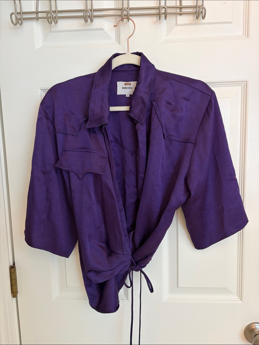 Nanushka Purple Tie-Front Silk Blouse